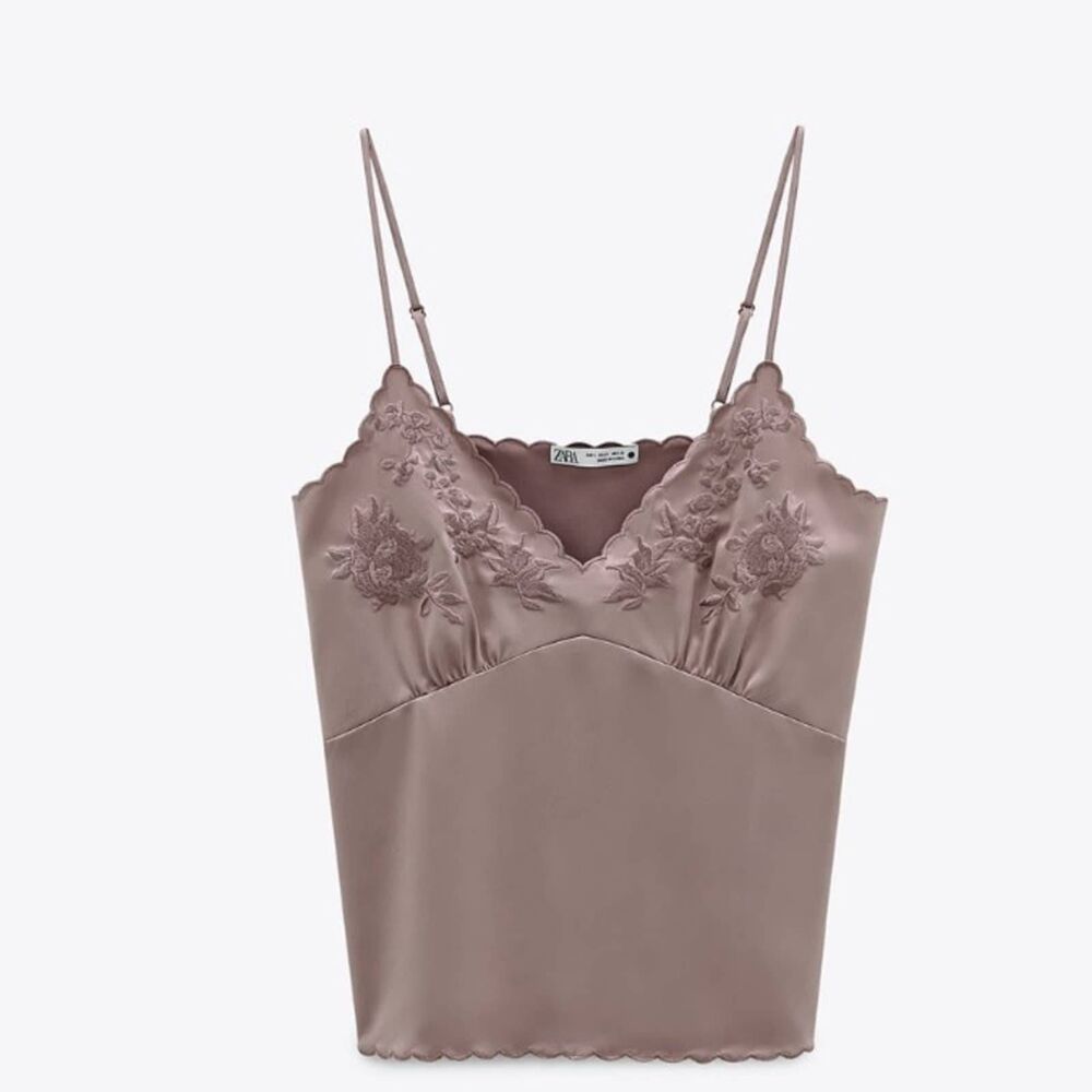ZARA EMBROIDERED CAMISOLE BROWN MEDIUM